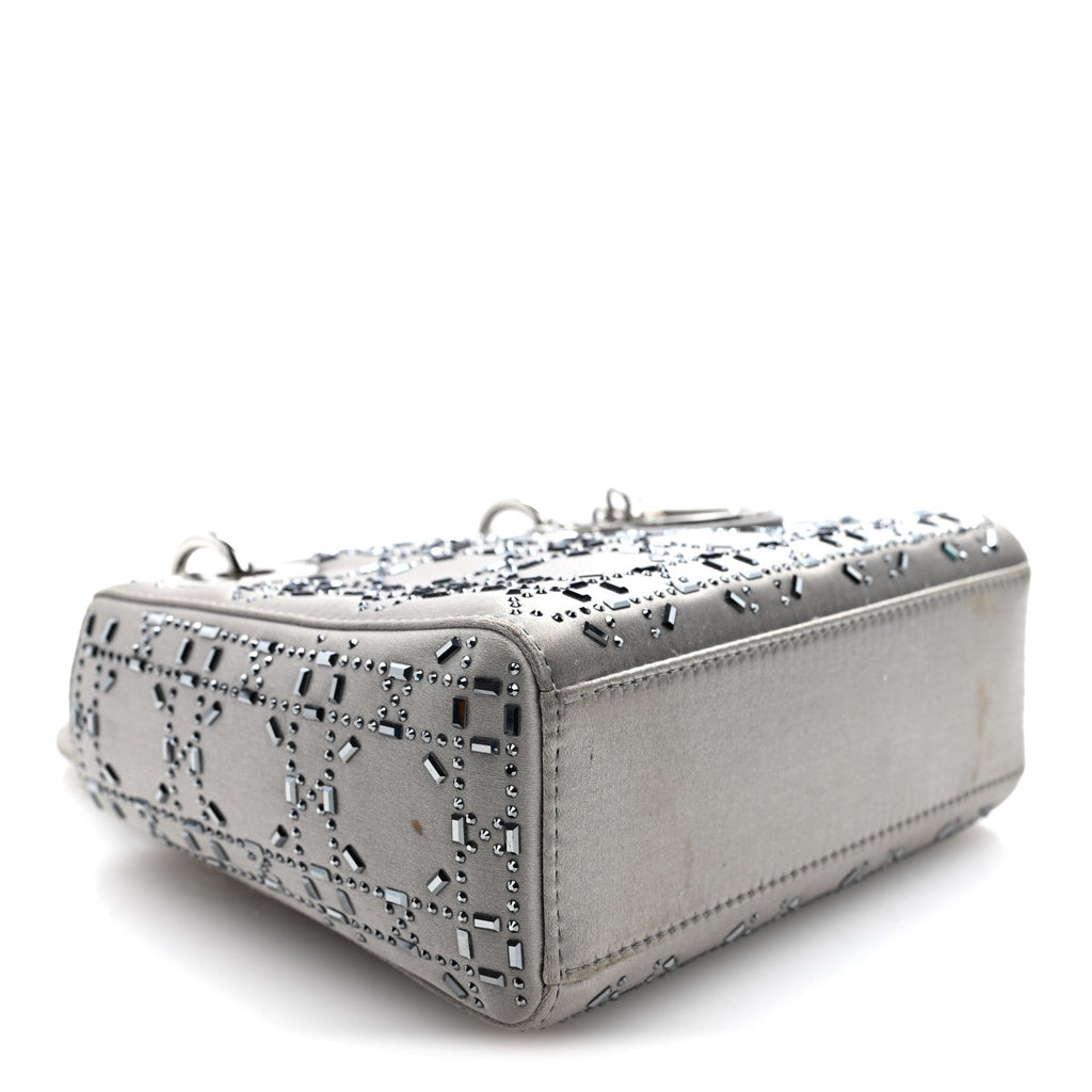 Satin Crystal Cannage Mini Lady Dior Gray wholesalehk.shop
