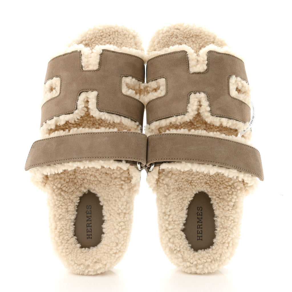 Suede Goatskin Woolskin Womens Chypre Sandals 39 Etoupe Ecru wholesalehk.shop