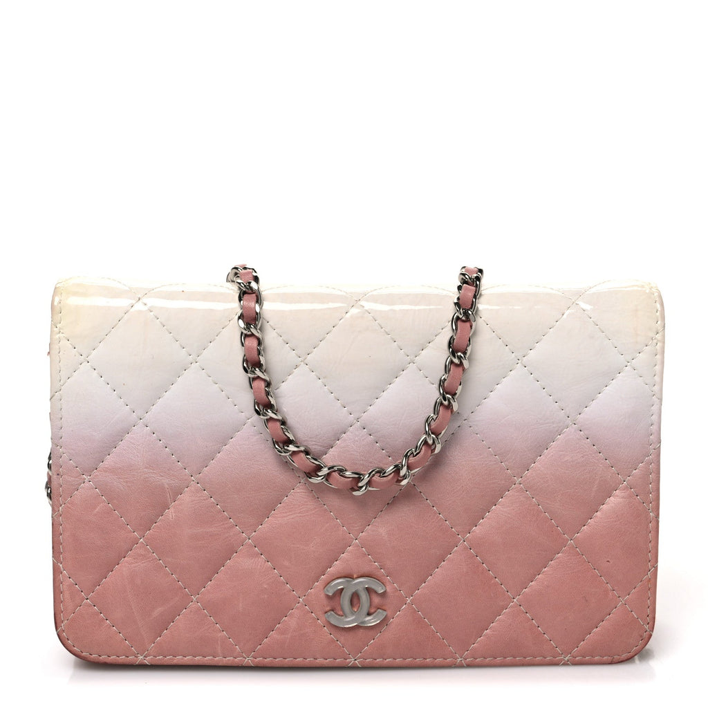 Ombre Patent Calfskin Quilted Wallet on Chain WOC Pink White wholesalehk.shop