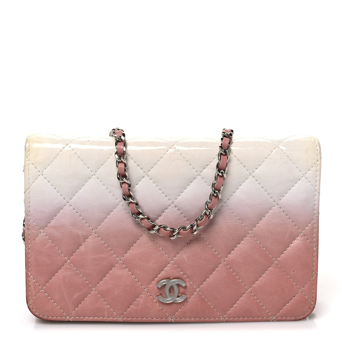 Ombre Patent Calfskin Quilted Wallet on Chain WOC Pink White wholesalehk.shop