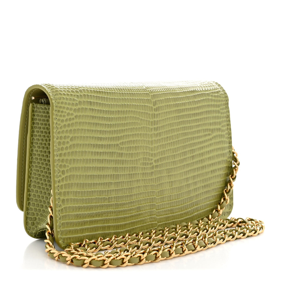 Calfskin Lizard Embossed Wallet On Chain WOC Green wholesalehk.shop