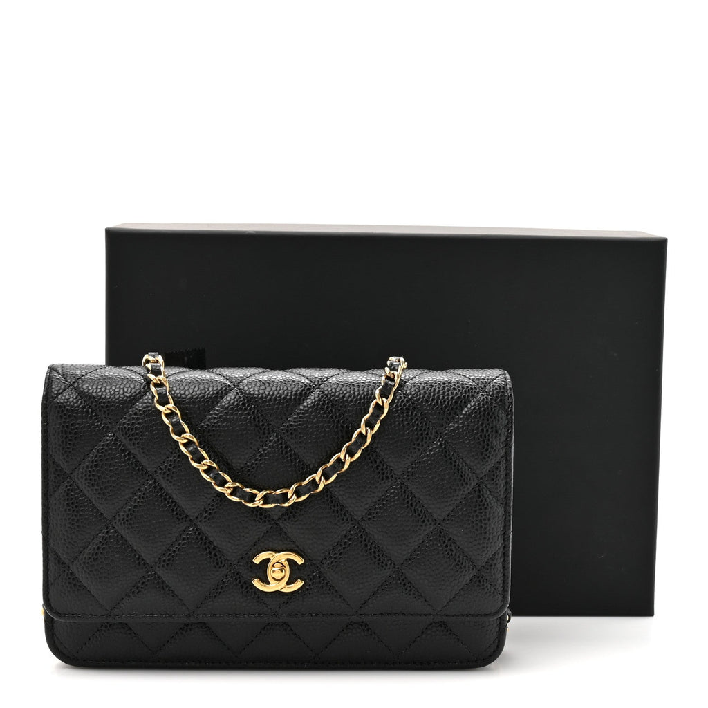 Caviar Quilted CC Turnlock Wallet On Chain WOC Black wholesalehk.shop