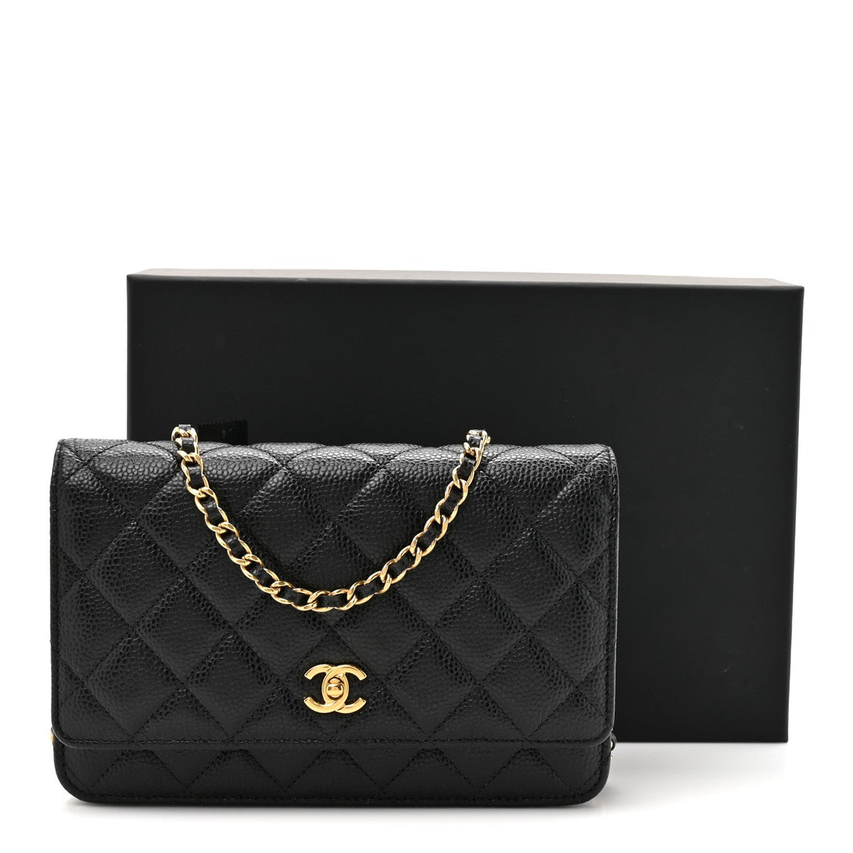 Caviar Quilted CC Turnlock Wallet On Chain WOC Black wholesalehk.shop