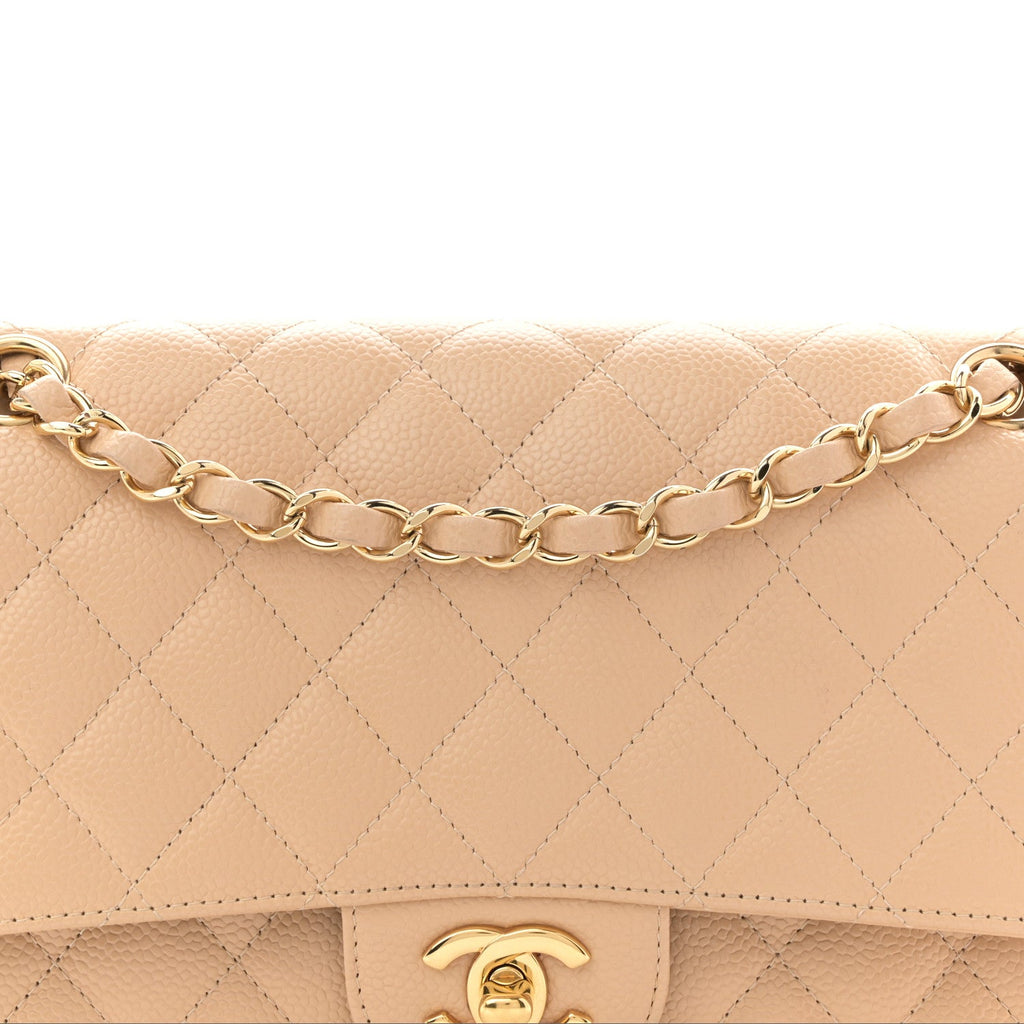 Caviar Quilted Medium Double Flap Beige wholesalehk.shop