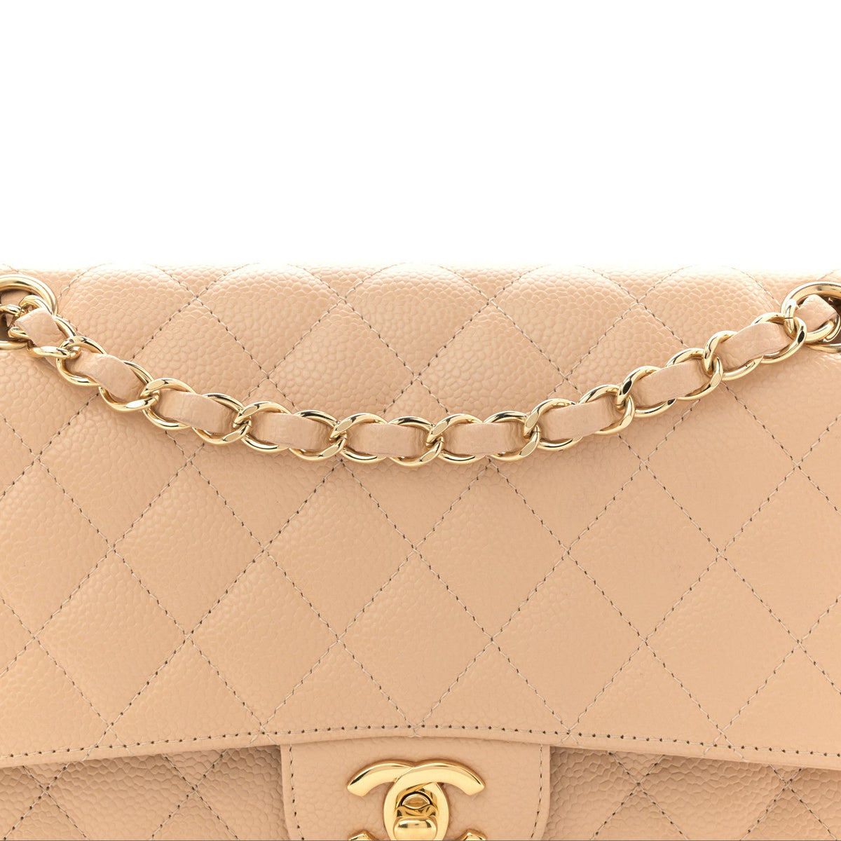 Caviar Quilted Medium Double Flap Beige wholesalehk.shop