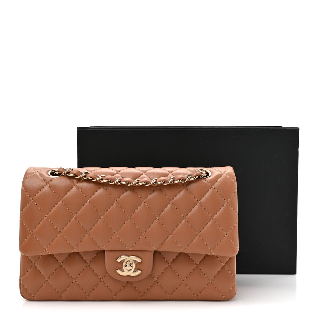 Lambskin Quilted Medium Double Flap Brown wholesalehk.shop