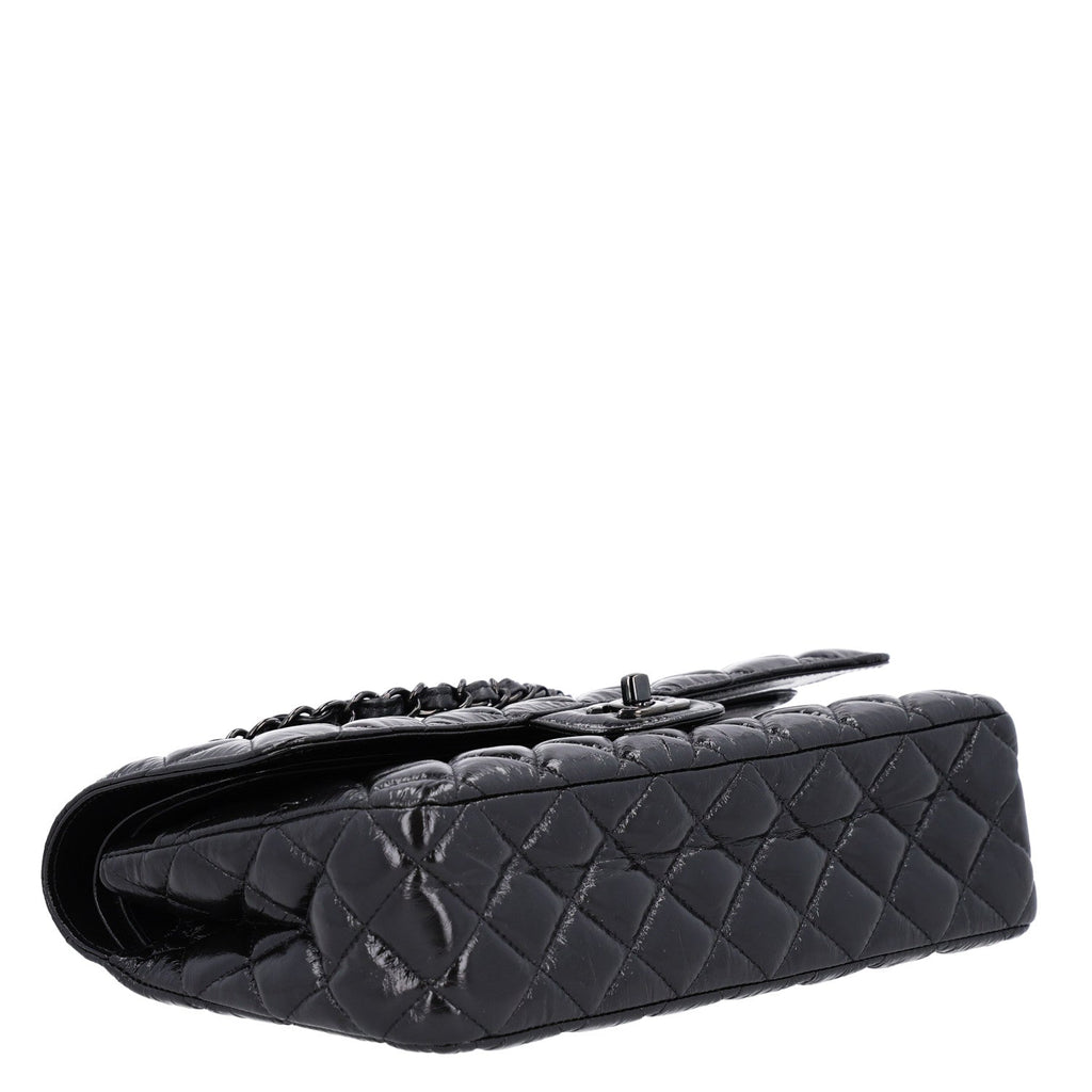 Shiny Crumpled Calfskin Quilted Medium Double Flap So Black wholesalehk.shop