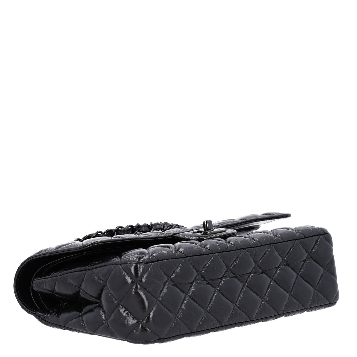 Shiny Crumpled Calfskin Quilted Medium Double Flap So Black wholesalehk.shop
