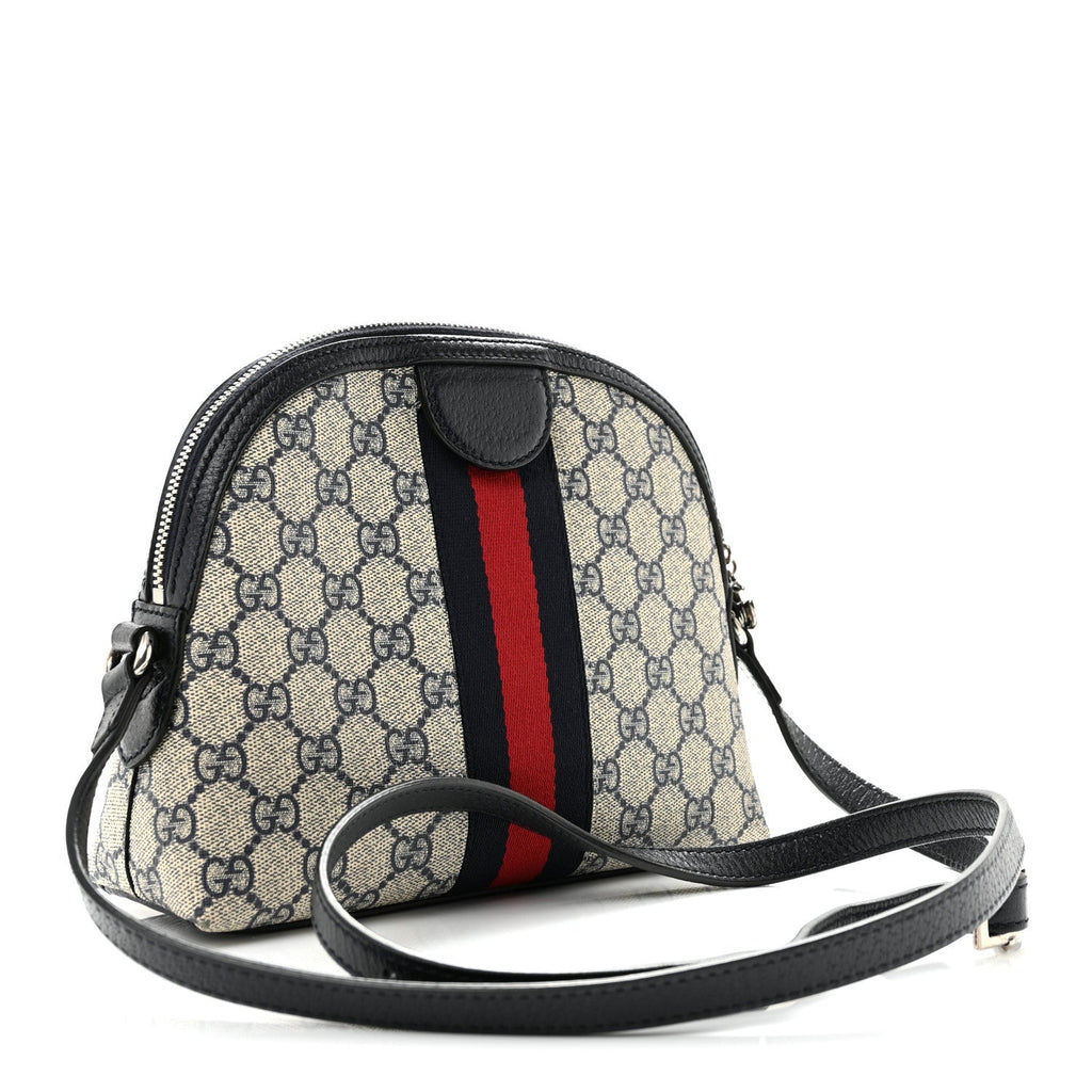 GG Supreme Monogram Textured Dollar Calfskin Web Small Ophidia Dome Shoulder Bag Beige Blue wholesalehk.shop