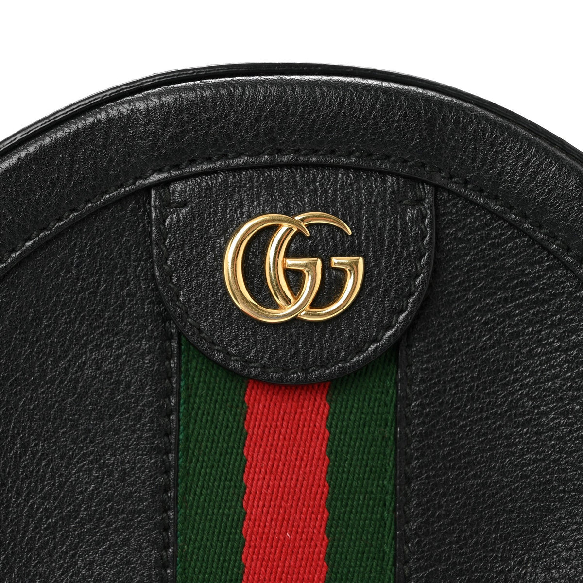 Grained Calfskin Web Mini Ophidia Round Shoulder Bag Black wholesalehk.shop