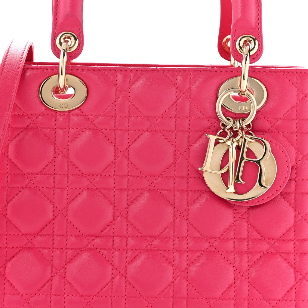 Lambskin Cannage Medium Lady Dior Fuchsia wholesalehk.shop