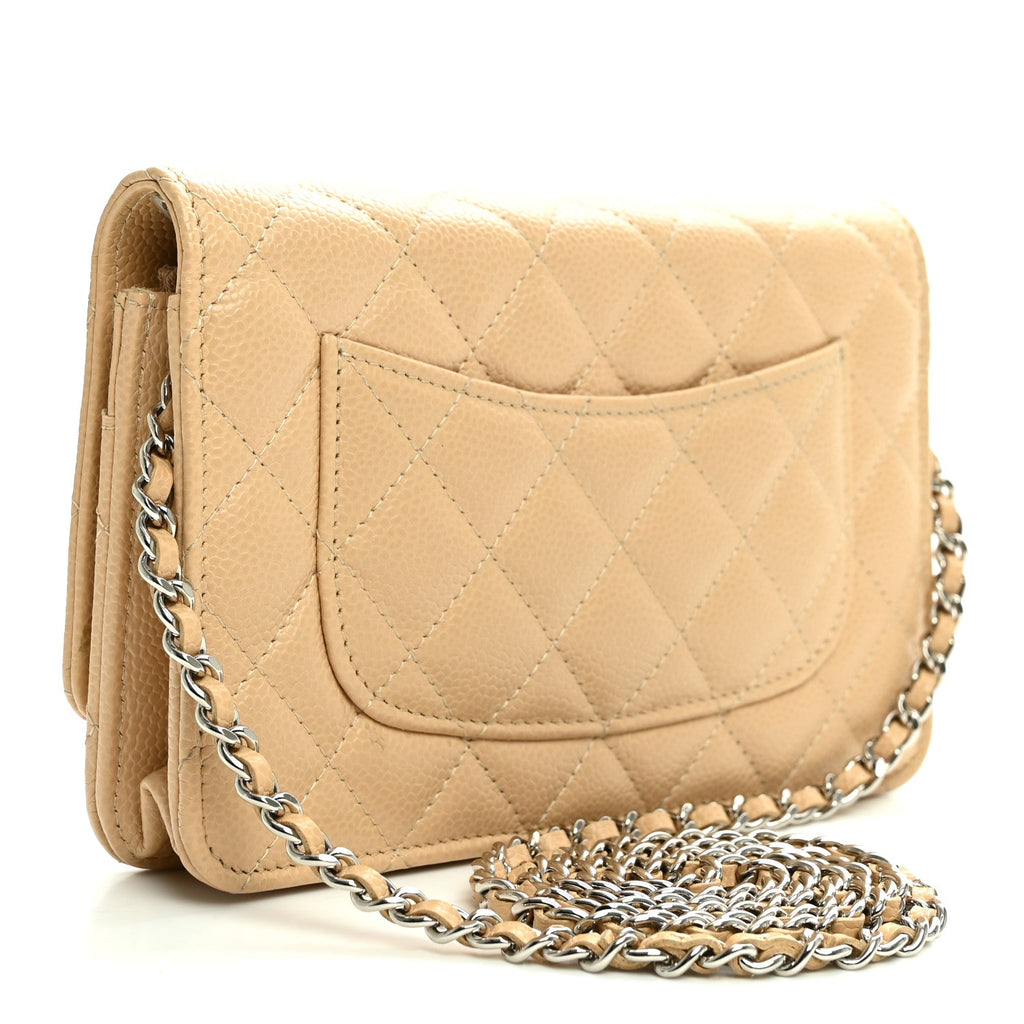 Caviar Quilted Wallet on Chain WOC Beige wholesalehk.shop