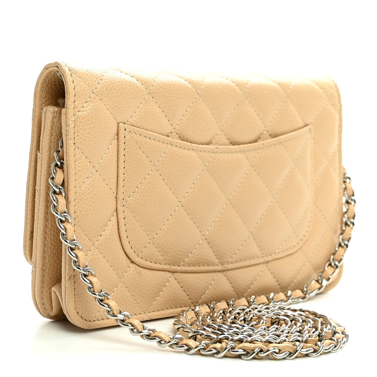 Caviar Quilted Wallet on Chain WOC Beige wholesalehk.shop