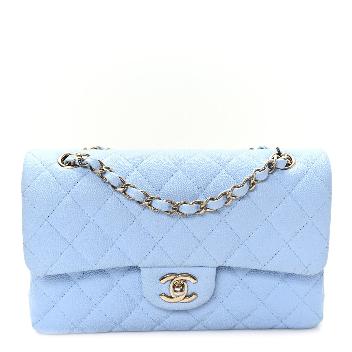 Caviar Quilted Small Double Flap Light Blue wholesalehk.shop
