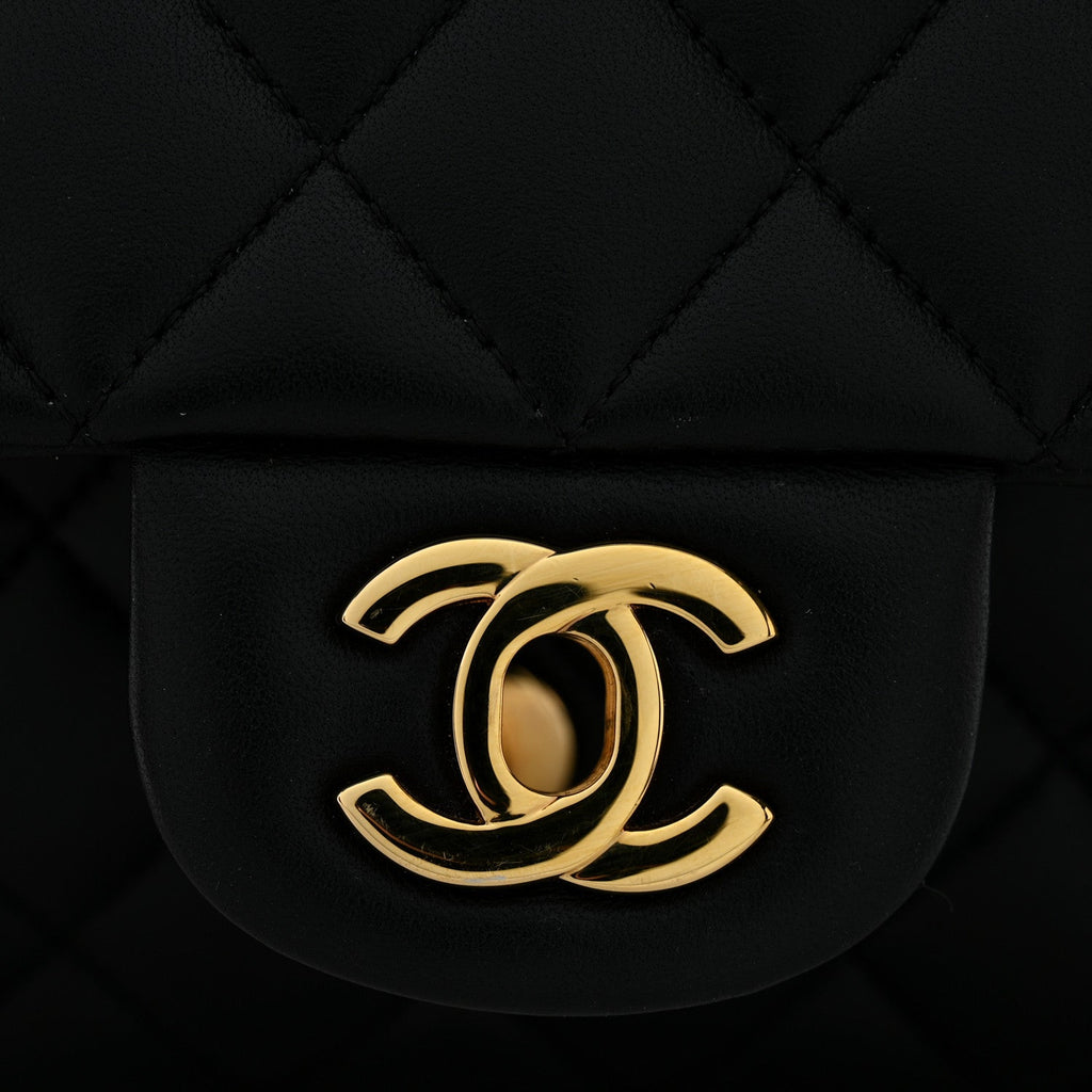 Lambskin Quilted Medium Double Flap Black wholesalehk.shop