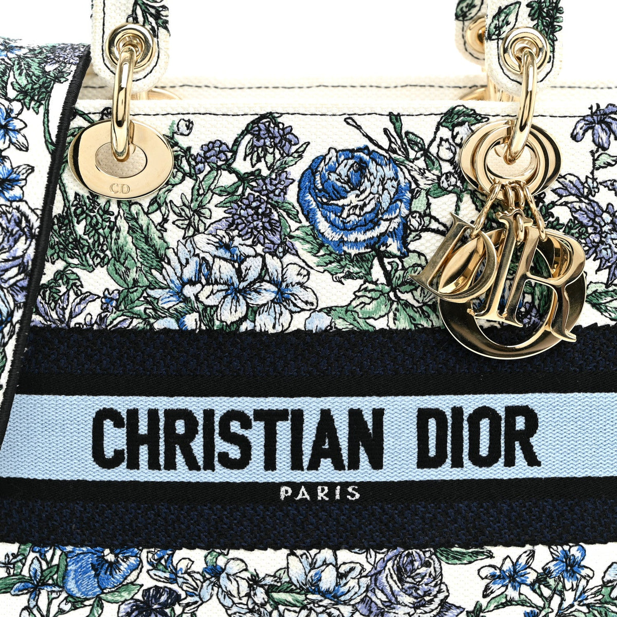 Canvas Embroidered Chardons Toile De Jouy Medium Lady D-Lite Blue Multicolor wholesalehk.shop