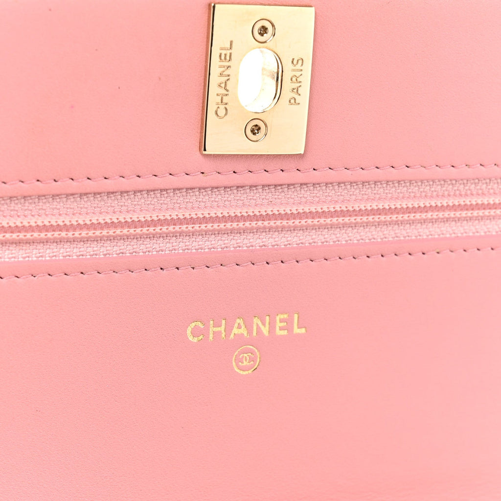 Lambskin Chevron Quilted Trendy CC Wallet On Chain WOC Pink wholesalehk.shop
