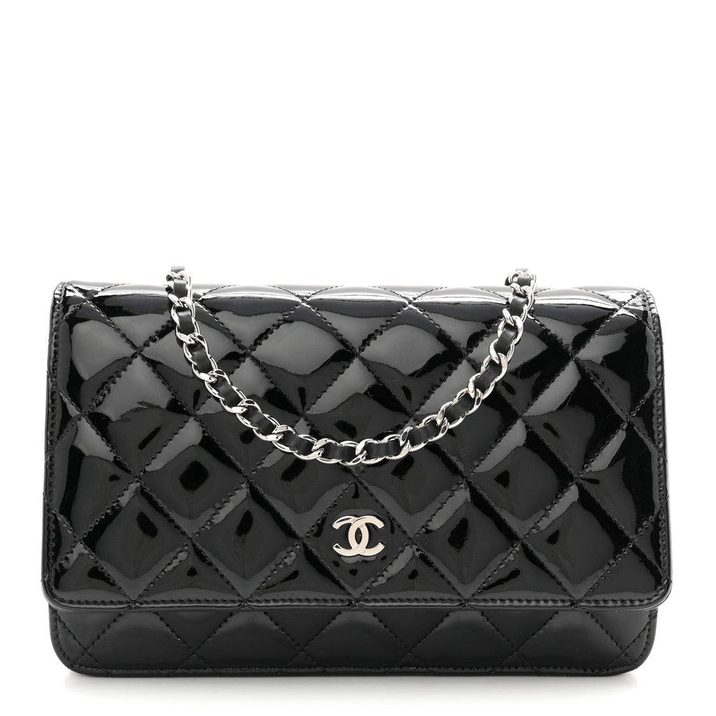 Patent Quilted Wallet On Chain WOC Black wholesalehk.shop