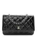 Patent Quilted Wallet On Chain WOC Black wholesalehk.shop