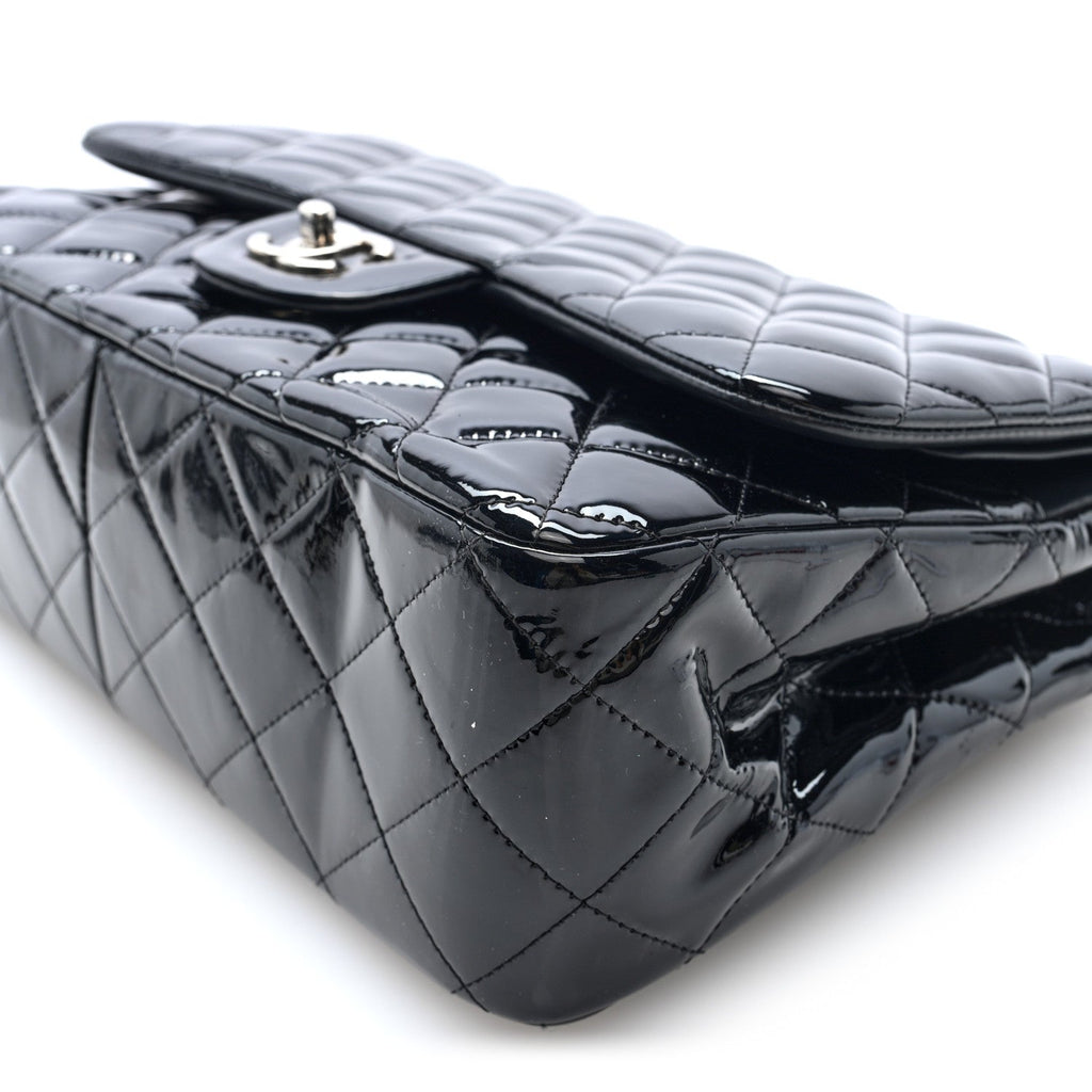 Patent Quilted Jumbo Double Flap Black wholesalehk.shop