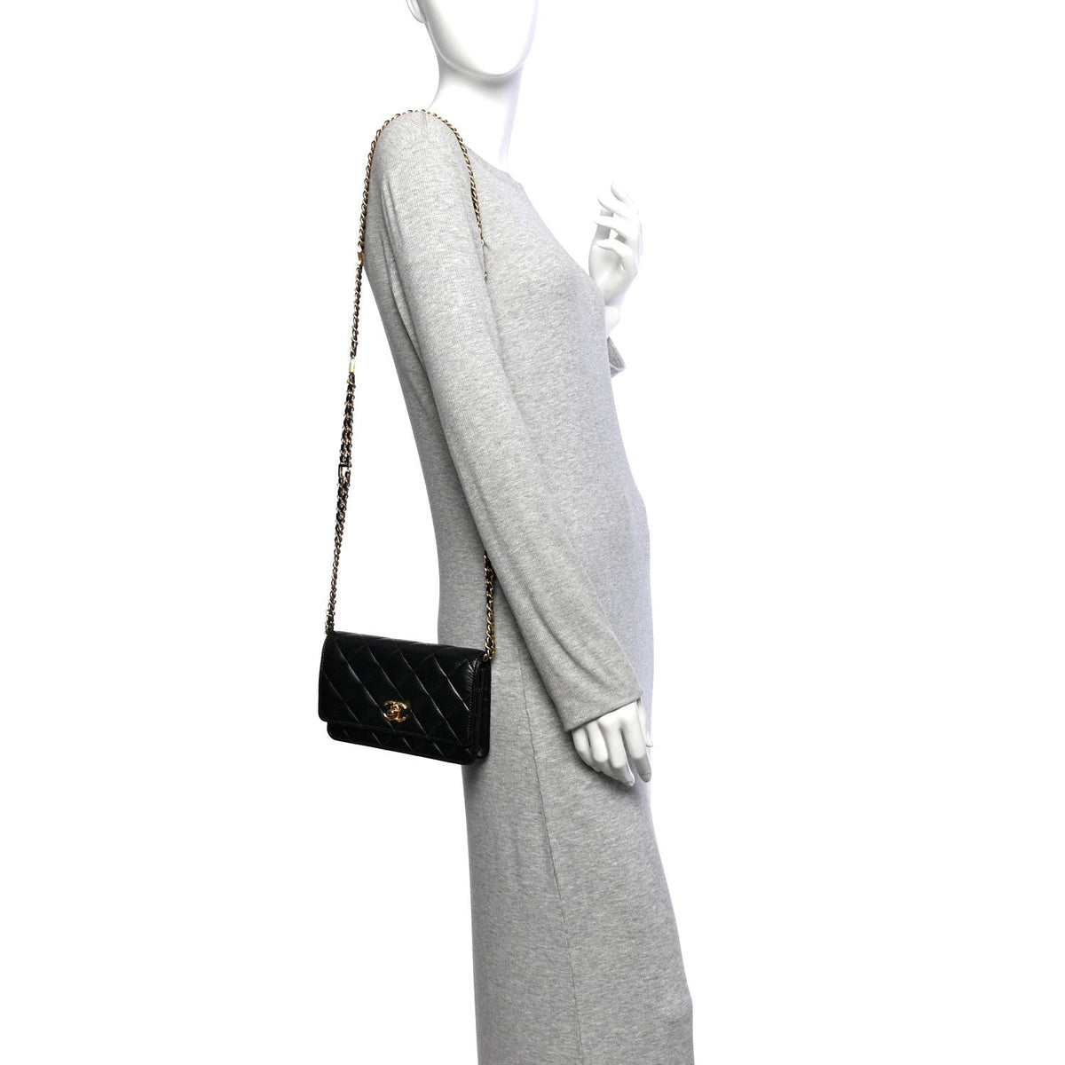 Lambskin Quilted Logo WOC Wallet On Chain Black wholesalehk.shop