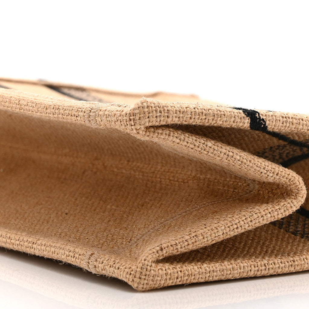 Canvas Jute Embroidered Medium Book Tote Black Beige £¨ Direct shipment via from wholesalehk.shop