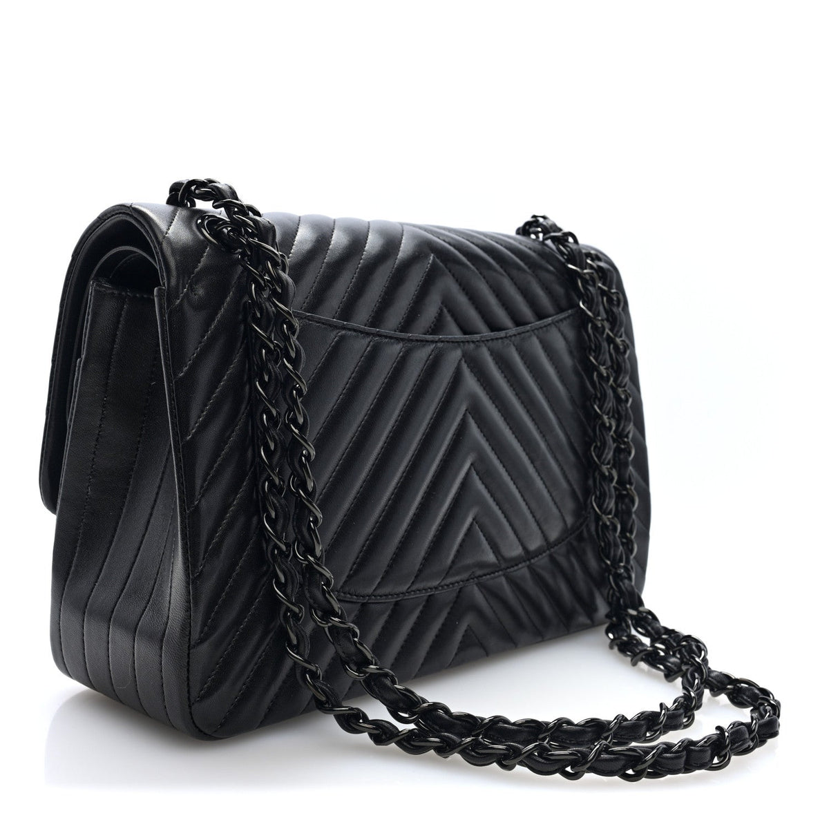 Lambskin Chevron Quilted Jumbo Double Flap  So Black wholesalehk.shop