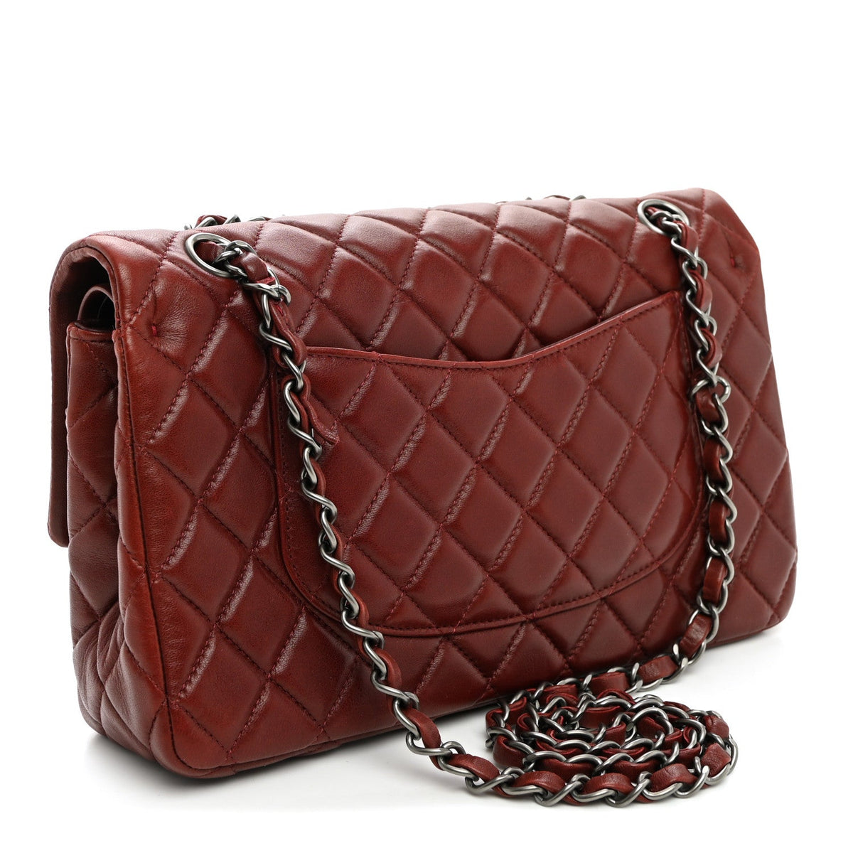 Lambskin Quilted Medium Double Flap Burgundy wholesalehk.shop