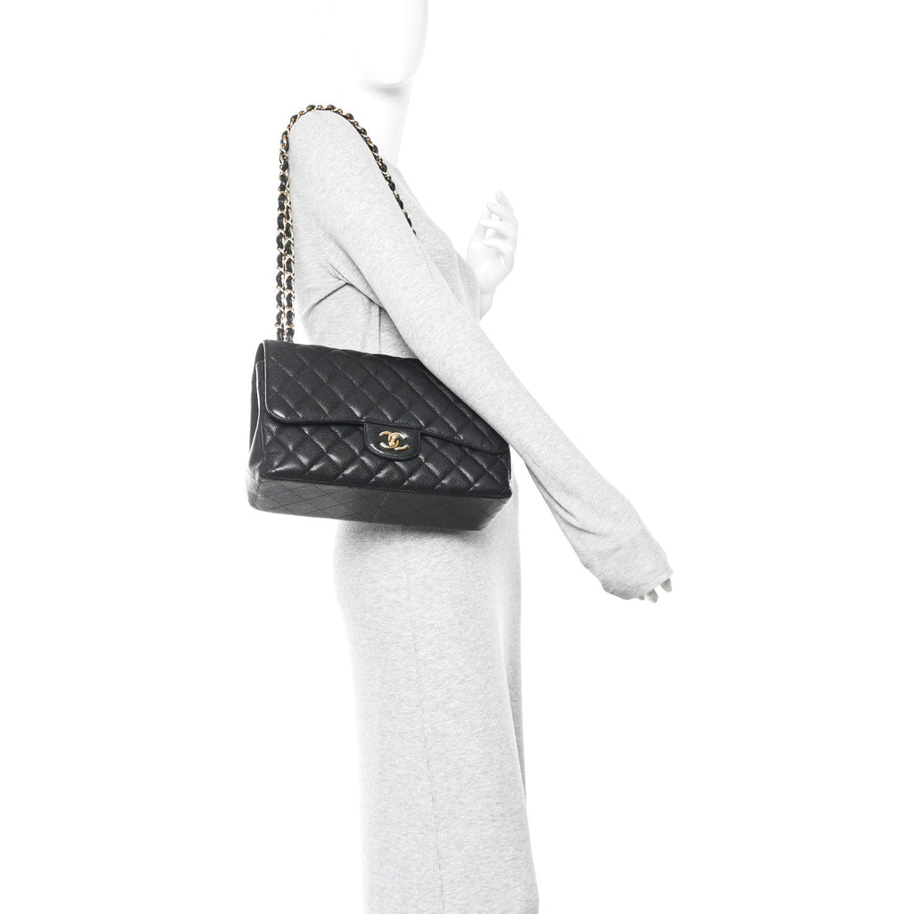 Caviar Quilted Jumbo Double Flap Black wholesalehk.shop
