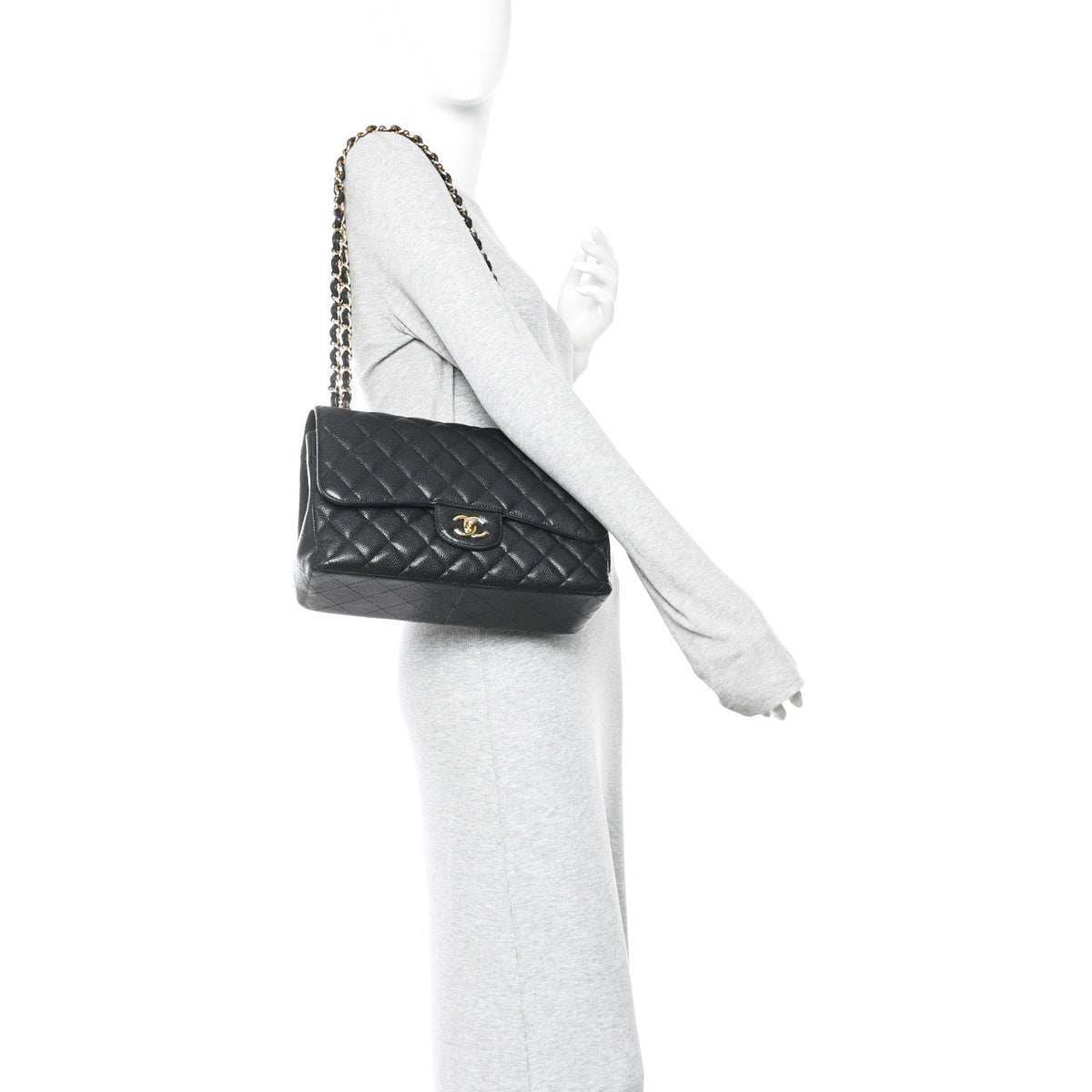 Caviar Quilted Jumbo Double Flap Black wholesalehk.shop