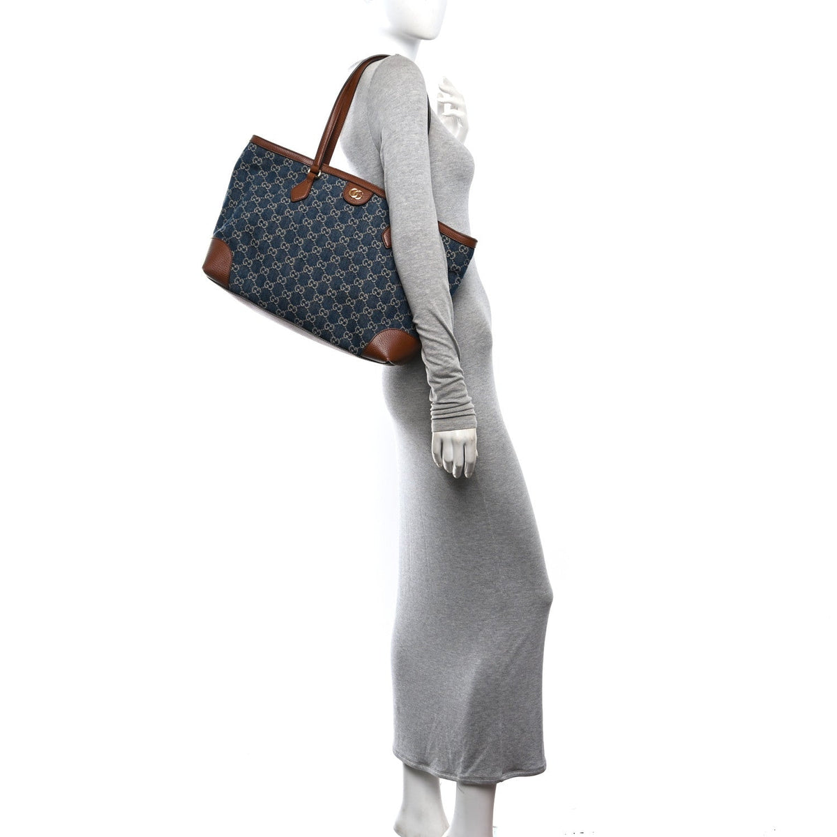 New Denim GG Monogram Medium Ophidia Shopping Tote Blue Tea Cuir wholesalehk.shop