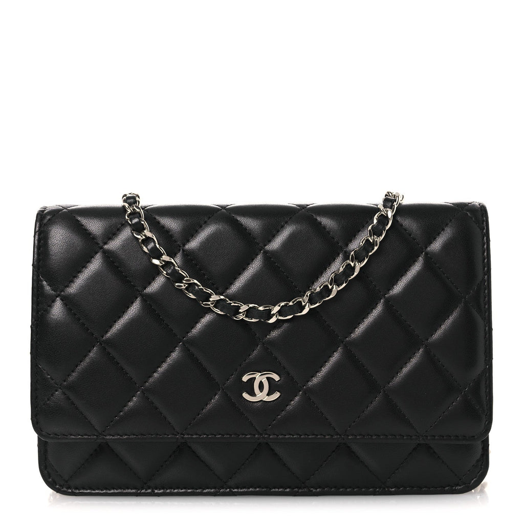 Lambskin Quilted Wallet On Chain WOC Black wholesalehk.shop