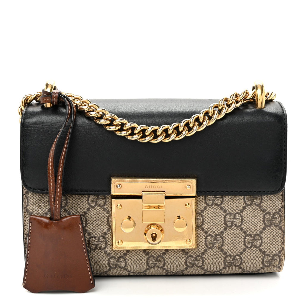 GG Supreme Monogram Calfskin Small Padlock Shoulder Bag Beige Black Cuir £¨ Direct shipment via from wholesalehk.shop