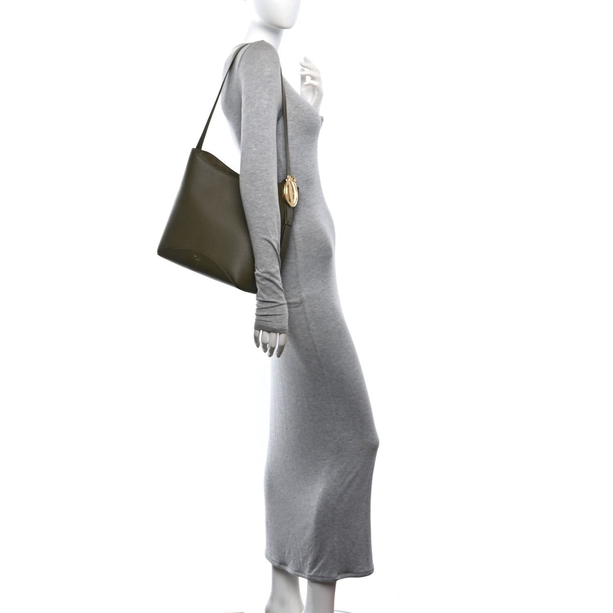 Grained Calfskin Medium Medaillon Bucket Bag Khaki wholesalehk.shop