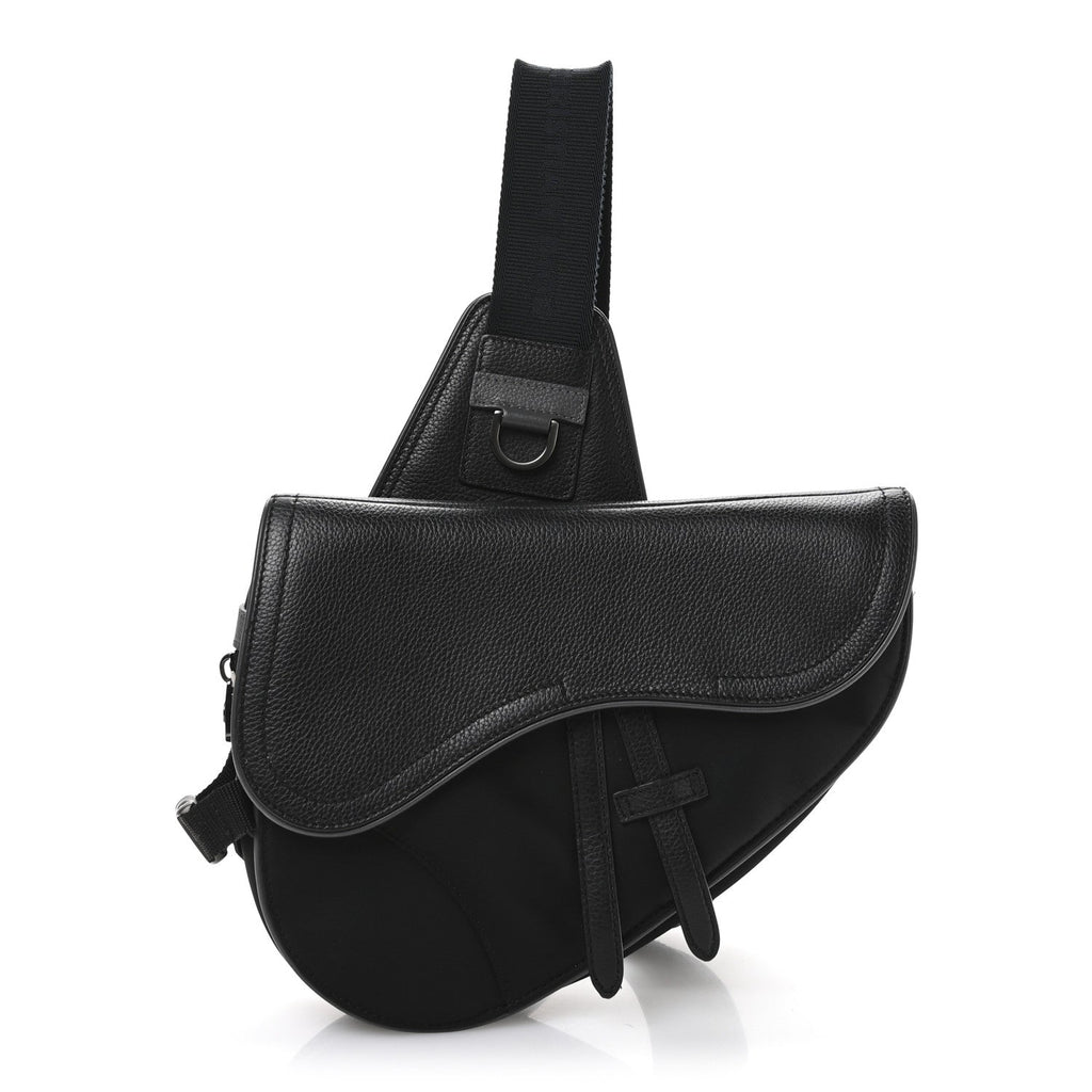 X Sacai Grained Calfskin Technical Fabric Mens Saddle Bag Black wholesalehk.shop