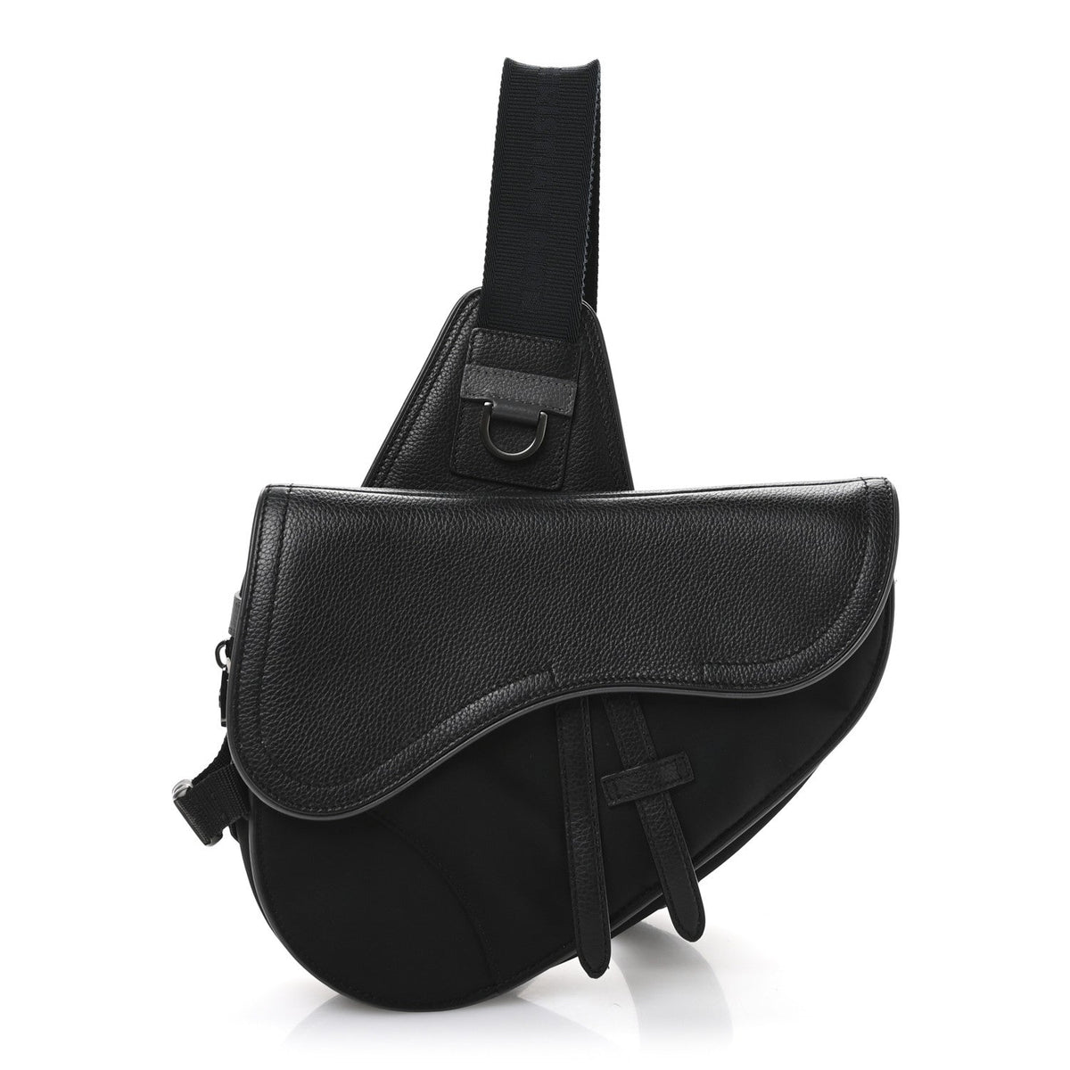 X Sacai Grained Calfskin Technical Fabric Mens Saddle Bag Black wholesalehk.shop
