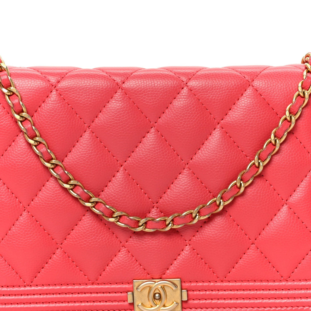 Caviar Quilted Boy Wallet On Chain WOC Dark Pink wholesalehk.shop