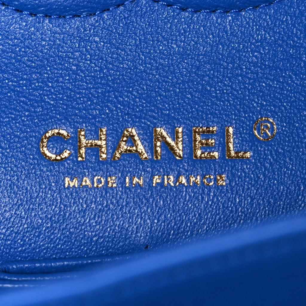 Lambskin Quilted Medium Double Flap Blue wholesalehk.shop