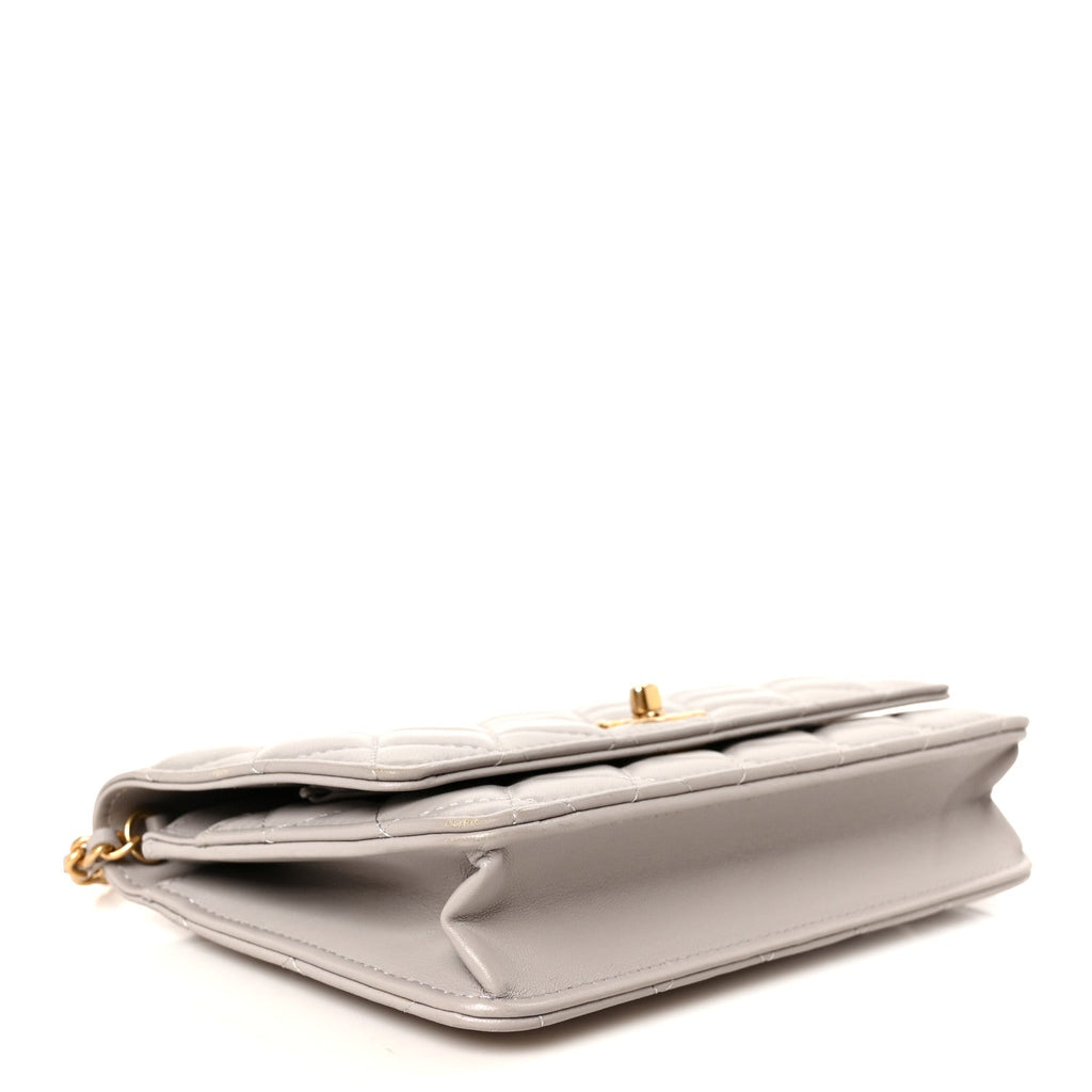 Lambskin Quilted CC Pearl Crush Wallet on Chain WOC Grey wholesalehk.shop