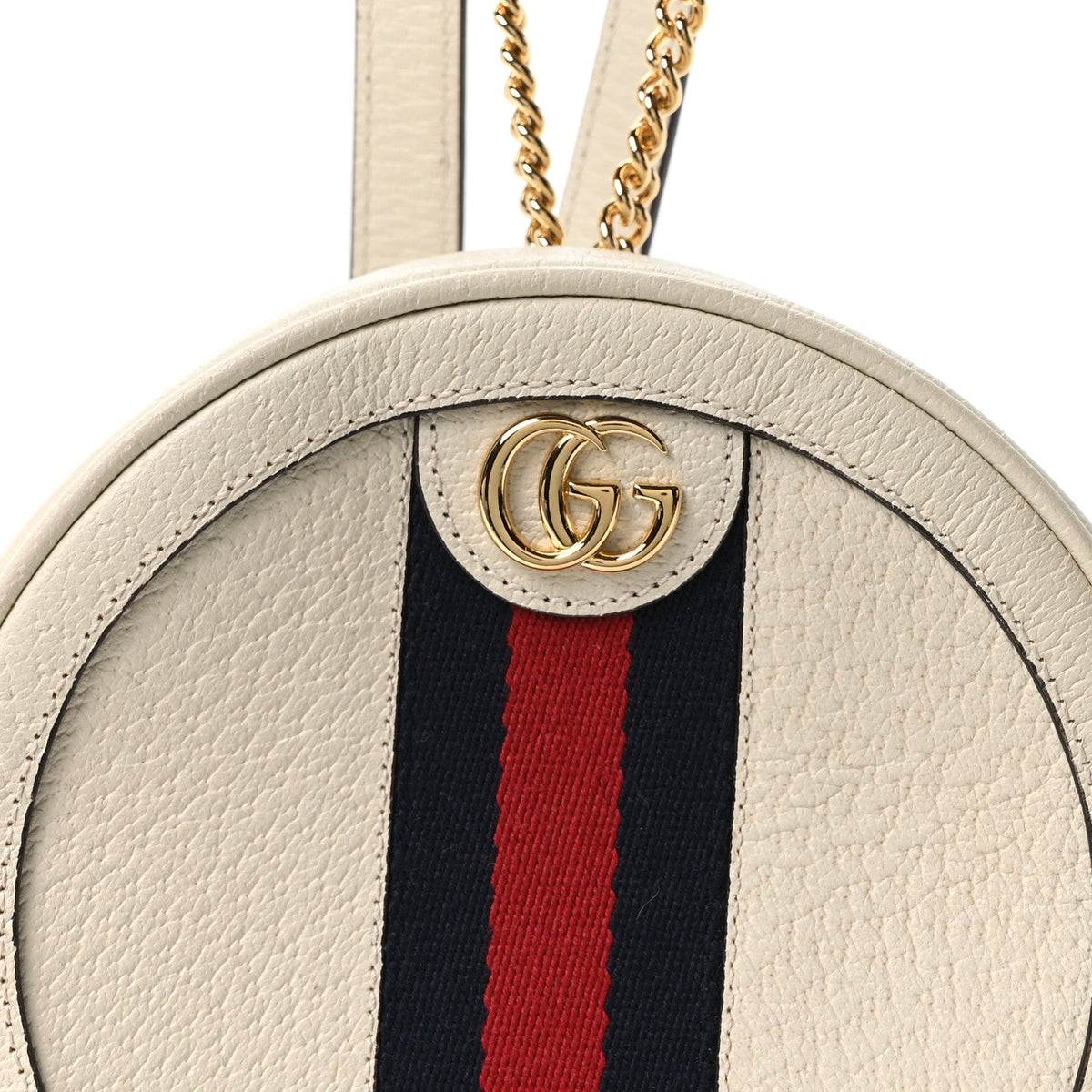 Textured Calfskin Web Mini Ophidia Round Backpack Mystic White wholesalehk.shop