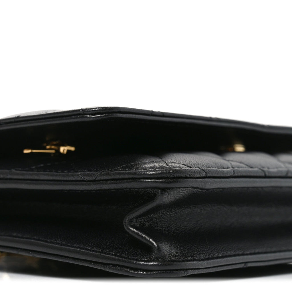 Lambskin Quilted Wallet On Chain WOC Black wholesalehk.shop