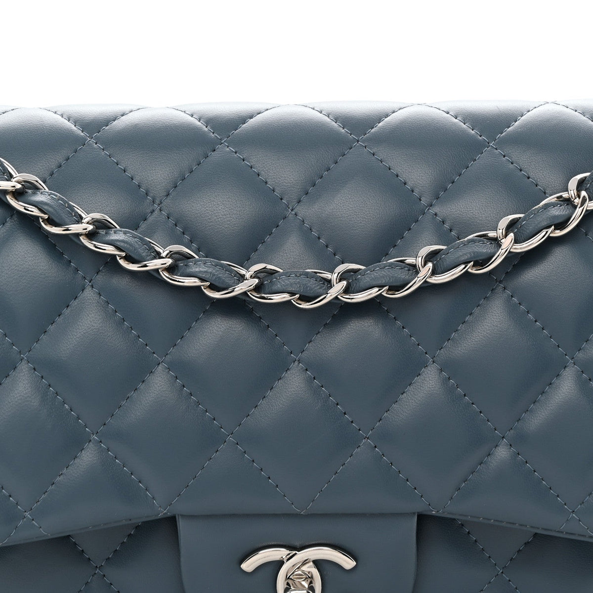 Lambskin Quilted Jumbo Double Flap Dark Blue wholesalehk.shop