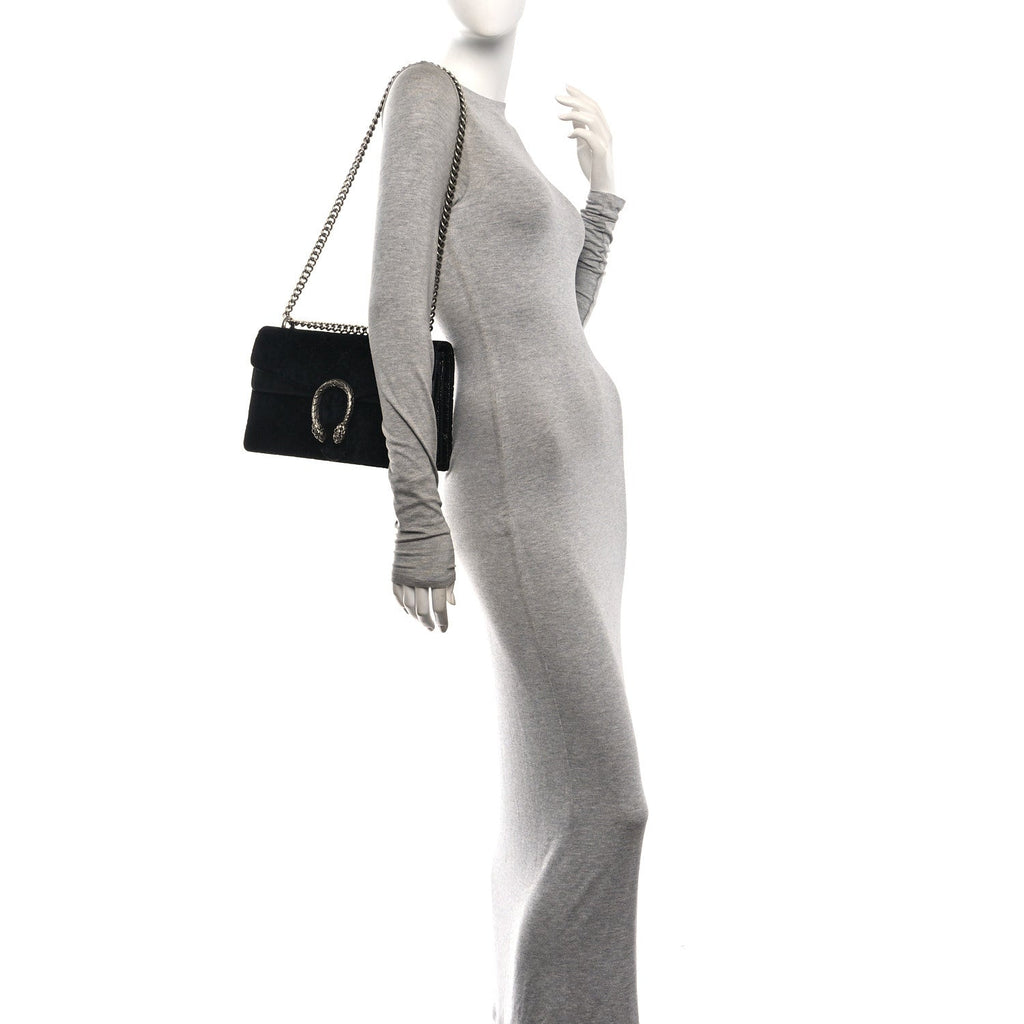 Velvet GG Monogram Small Dionysus Shoulder Bag Black wholesalehk.shop
