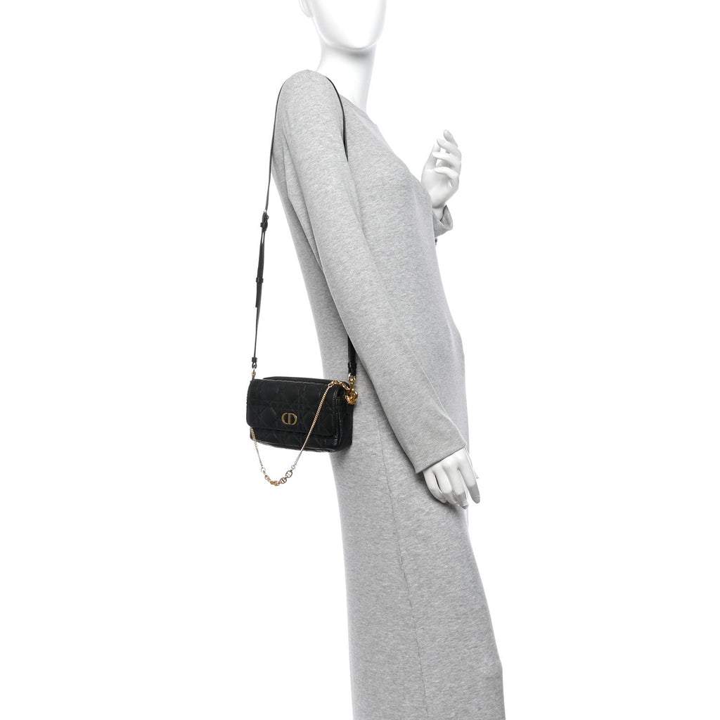 Supple Calfskin Cannage Caro Pouch With Chain  Black wholesalehk.shop