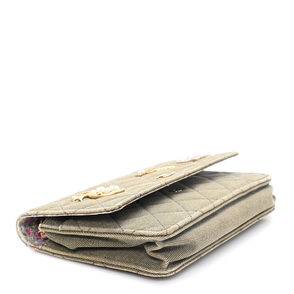 Canvas Quilted Coco Cuba Charms Wallet On Chain WOC Khaki wholesalehk.shop