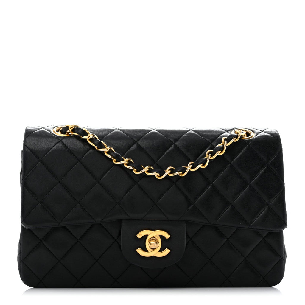 Lambskin Quilted Small Double Flap Black wholesalehk.shop
