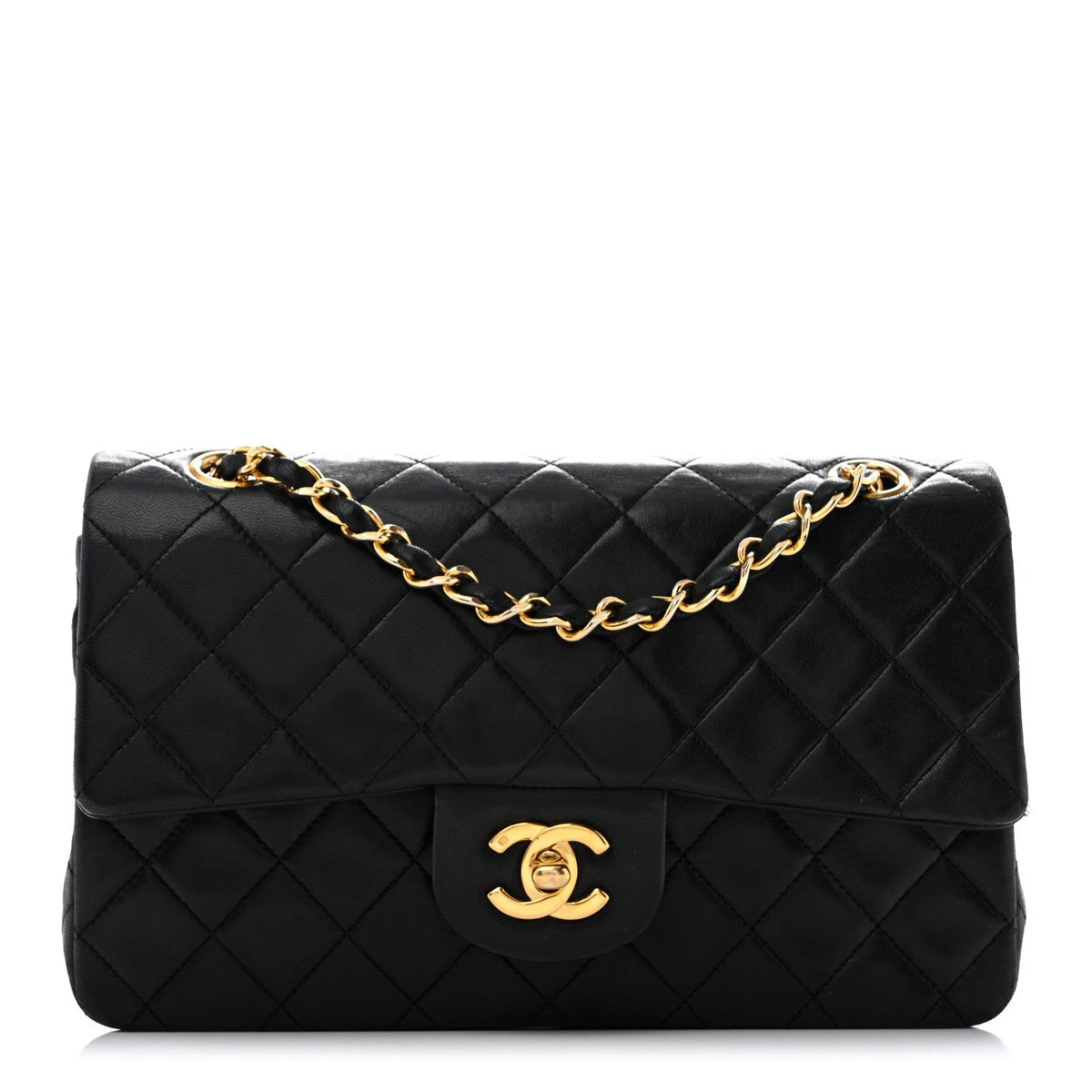 Lambskin Quilted Small Double Flap Black wholesalehk.shop
