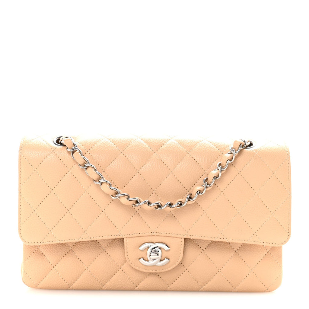 Caviar Quilted Medium Double Flap Beige wholesalehk.shop