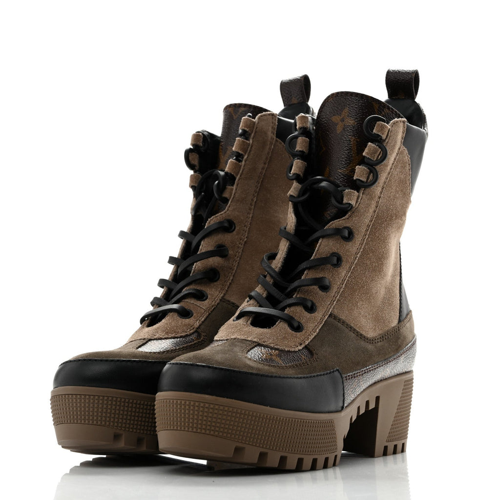 Suede Calfskin Monogram Laureate Platform Desert Boots 36 Taupe £¨ Direct shipment via from wholesalehk.shop