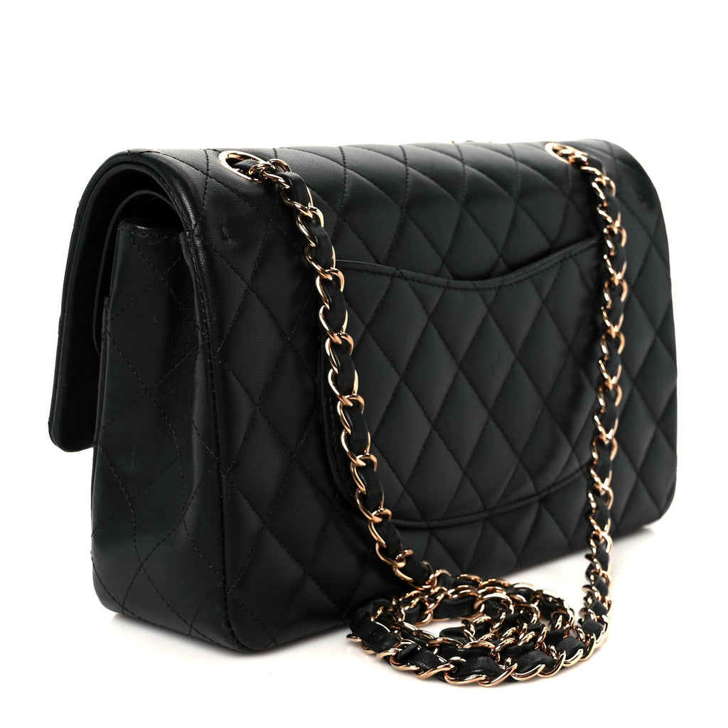 Lambskin Quilted Medium Double Flap Black wholesalehk.shop